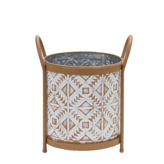 Footed Metal Aztec Planter Set